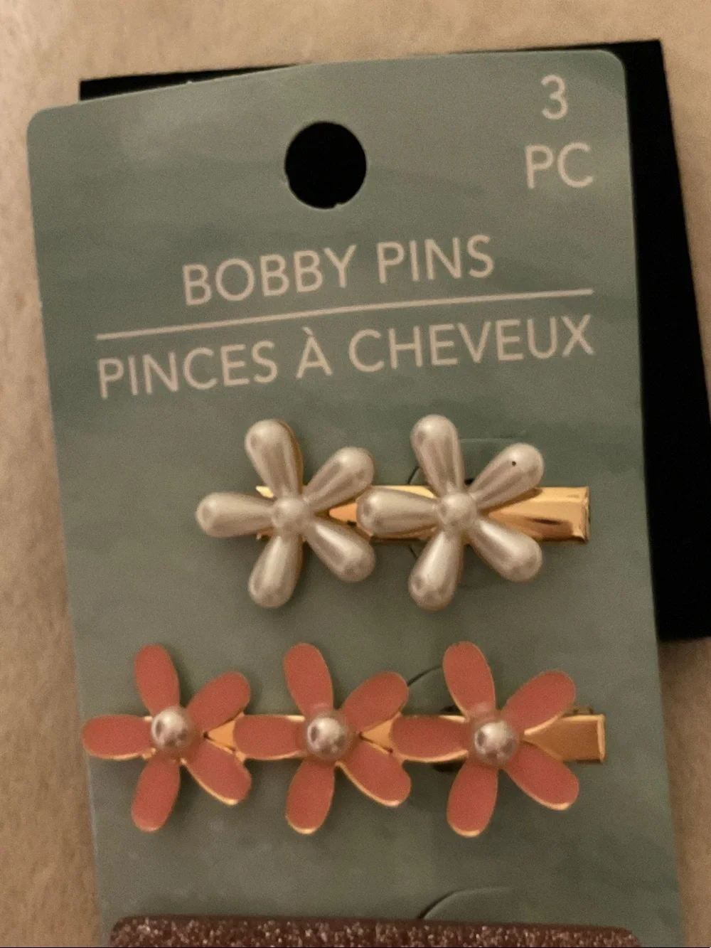 Pink Floral and Pearl Bobby Pin Set - 3 Pack